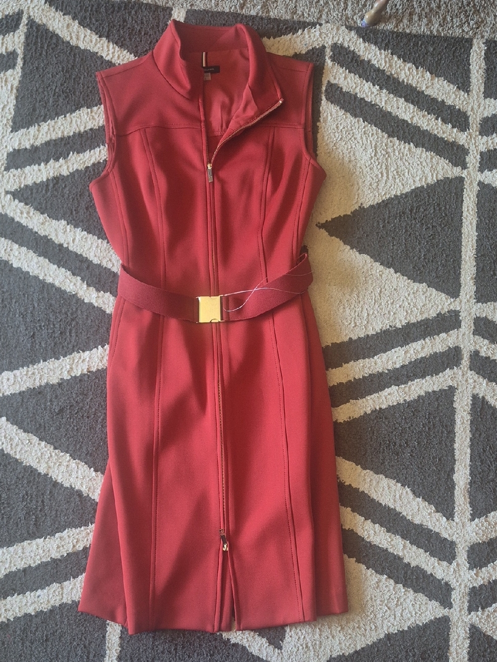 Tommy Hilfiger Sleeveless Red Zip-Front Belted Midi Dress